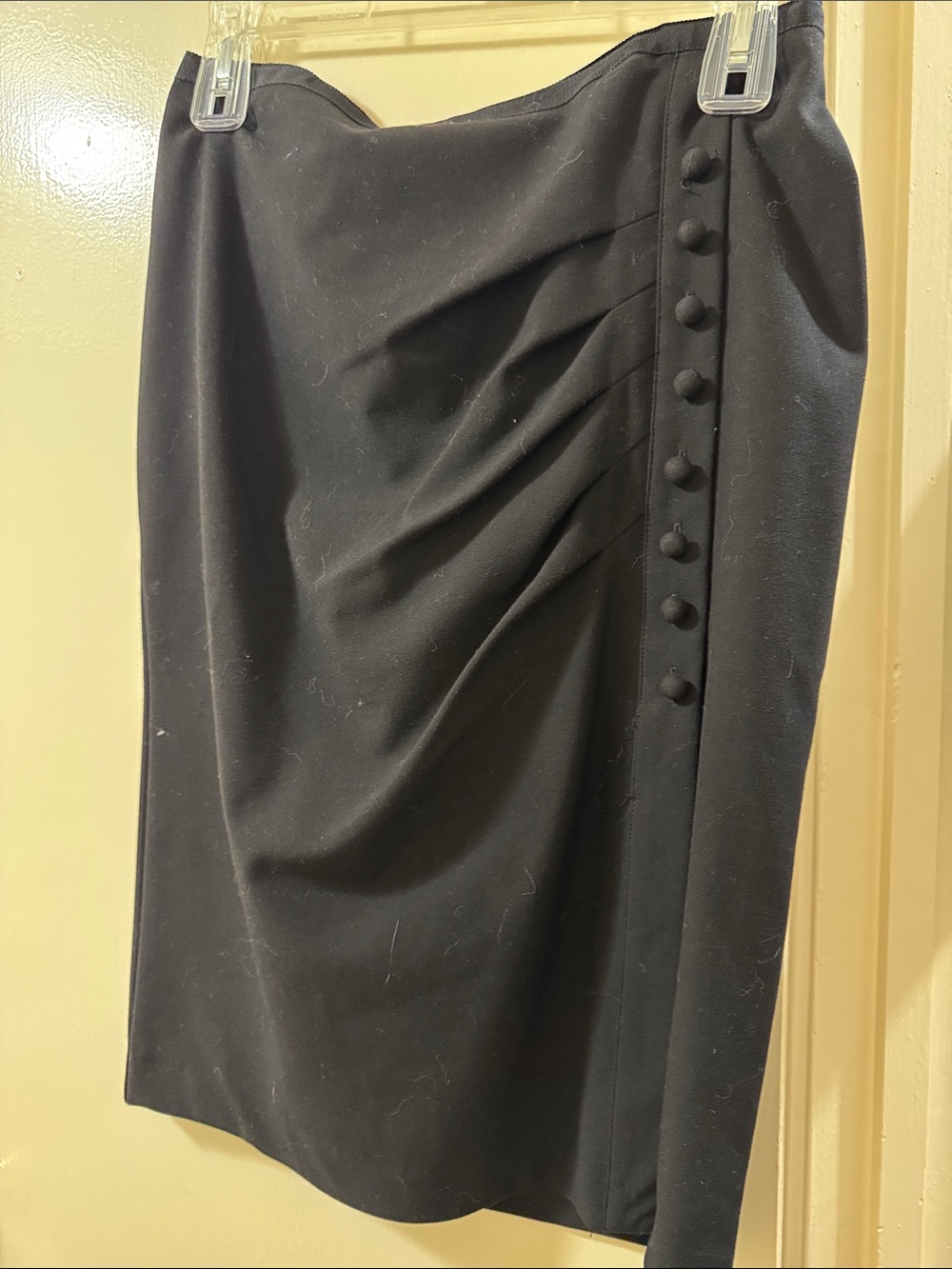 New York & Company Black Ruched Pencil Skirt with Covered Buttons